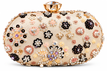 Floral Sequin Embellished Oval Clutch