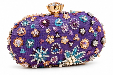 Floral Sequin Embellished Oval Clutch