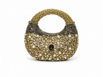 Golden Kundan Handle Clutch