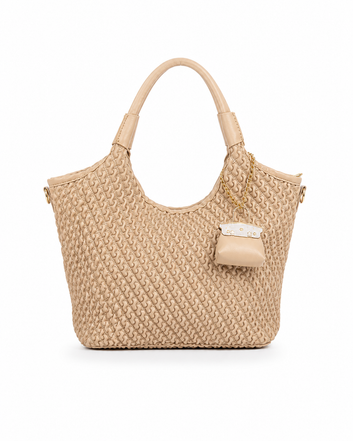 Woven Hobo Shoulder Bag with Mini Charm