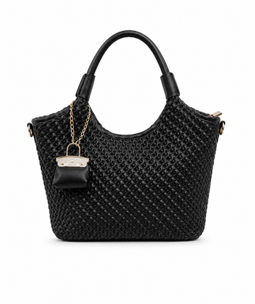 Woven Hobo Shoulder Bag with Mini Charm