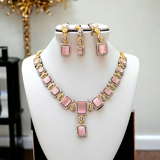 Indian Zircon Gold Plated Ad Set- Jewelry Set